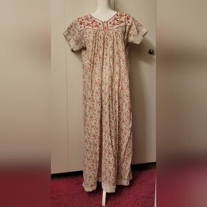 Vintage Floor Length Nightgown Floral Embroidery Brand Unknown